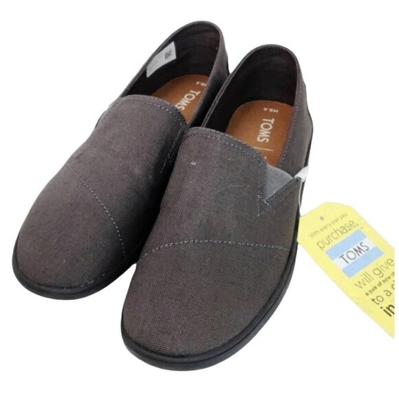 New TOMS Charcoal Pico Canvas Loafer Flat Sneakers Size 8.5 Slip on Round Toes - Picture 2 of 14